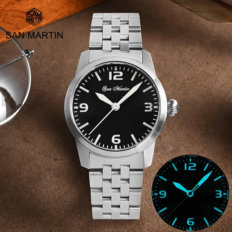 

Часы наручные San Martin Мужские автоматические, военные механические водонепроницаемые светящиеся с сапфировым стеклом YN55, 10 бар, 38 мм