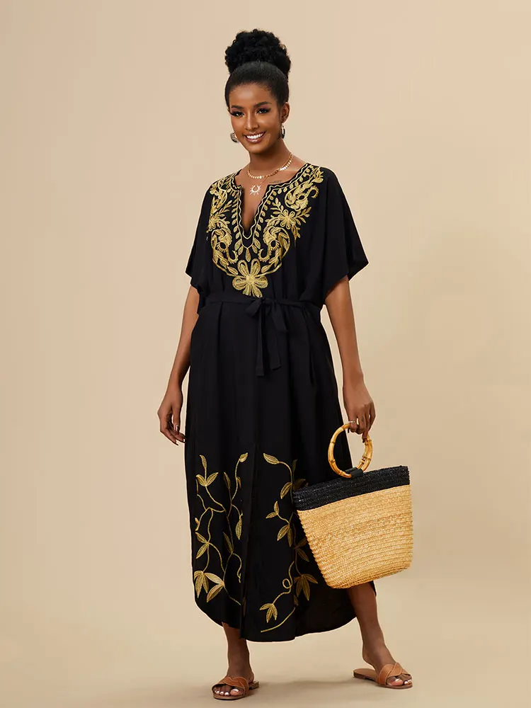 Длинное Платье-кафтан В Богемном Полоску Женская Пляжная Одежда Больших