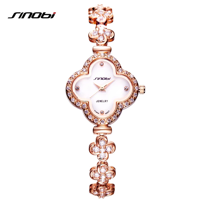 

SINOBI Women High End Four Leaf Clover Shape Quartz Wristwatches Top Luxury Brand Noble Ladies Jewelry Watch Relogio Feminino