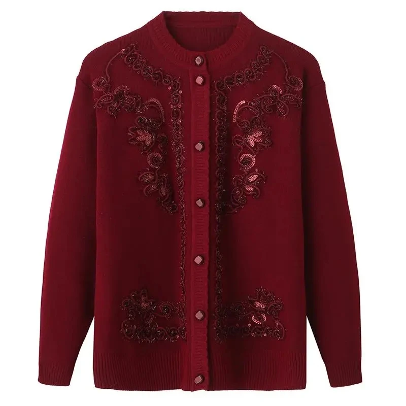 Модный женский вязаный кардиган с вышивкой Зимняя Толстая Женская Повседневная
