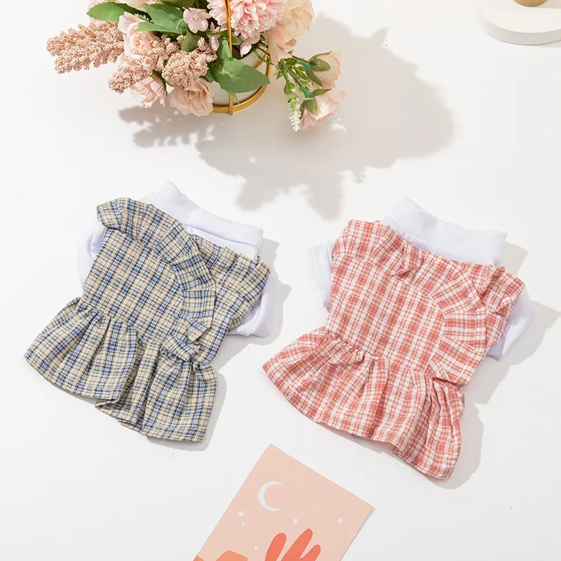 

Модное клетчатое платье для щенка, модель померанского бишона, платье для маленьких собак, весна-лето