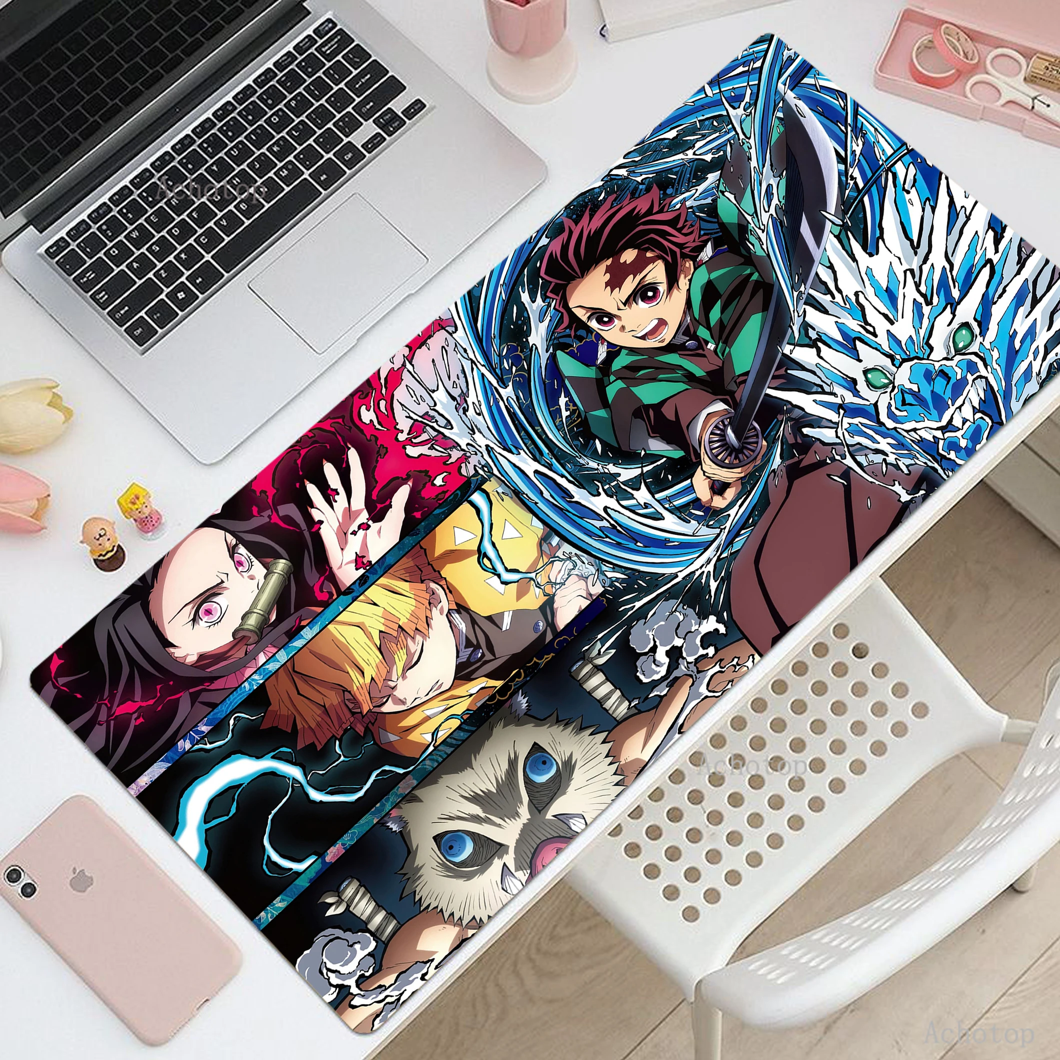 

Demon Slayer Gaming Mouse Pad Computer Keyboard Mousepad Gamer Rubber Mat Notebook Deskmat Locking Edge Pads Large Mouse Mats