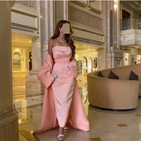 elegant long pink satin evening dresses with sleeve %d9%81%d8%b3%d8%a7%d8%aa%d9%8a%d9%86 %d8%a7%d9%84%d8%b3%d9%87%d8%b1%d8%a9 mermaid pleat ankle length prom dress robe de soir%c3%a9e for women