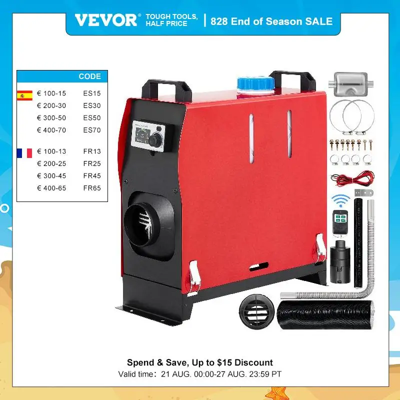 

VEVOR 5KW Car Heater All-In-One 12V Diesel Air Heater With Voice Broadcast Switch, Silencer RV Truck Bus Trailer Diesel Heating
