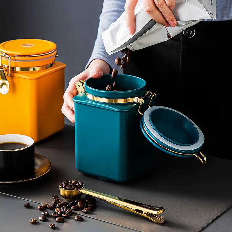 

Ceramic Coffee Can Storage Box Modern Metal Sealed Jar Large Capacity Candy Nuts Kitchen Food Storage Container