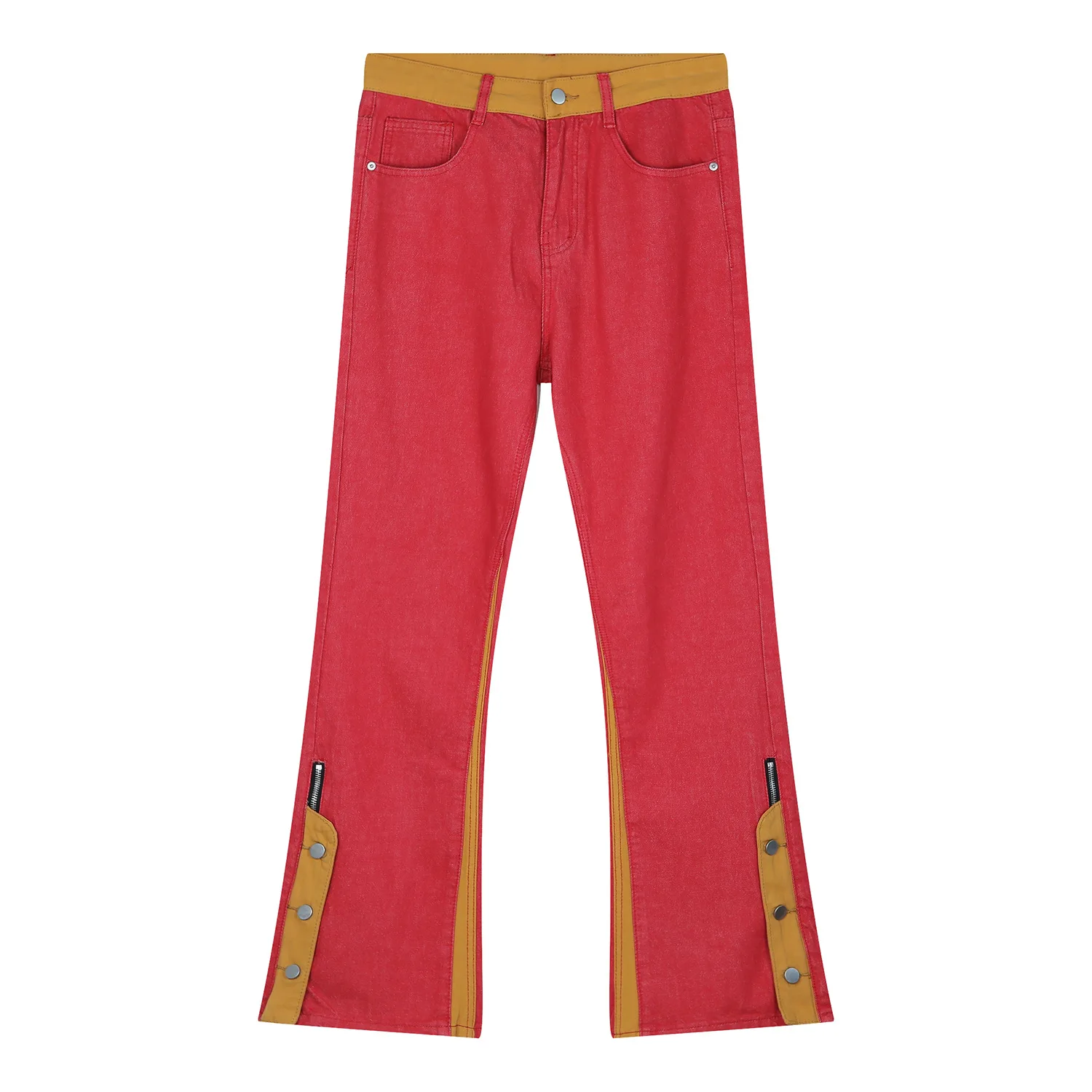 Four Seasons Men's Jeans Vibe Style High Street Trousers Buttoned Trousers Fashion Straight Leg Trend Panel Jeans Ins Hot Sale