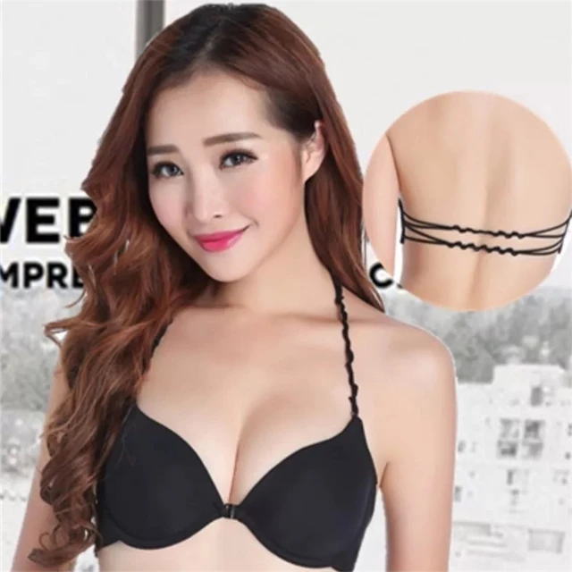 Women Sexy Halter V-Neck Front Buckle Bra Push Up Padded Beauty Backless  Underwear Convertible Wavy Strappy Solid Color Bralette