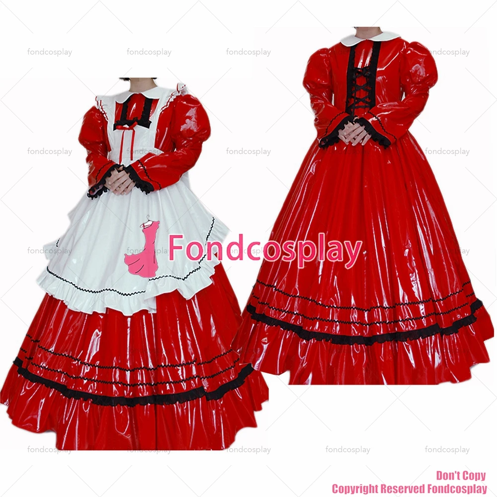 

Сексуальная одежда для взрослых с крестом fondcosplay, Длинное Красное тонкое платье с защелкой из ПВХ, Униформа, белый фартук, костюм для CD/TV[CK961]
