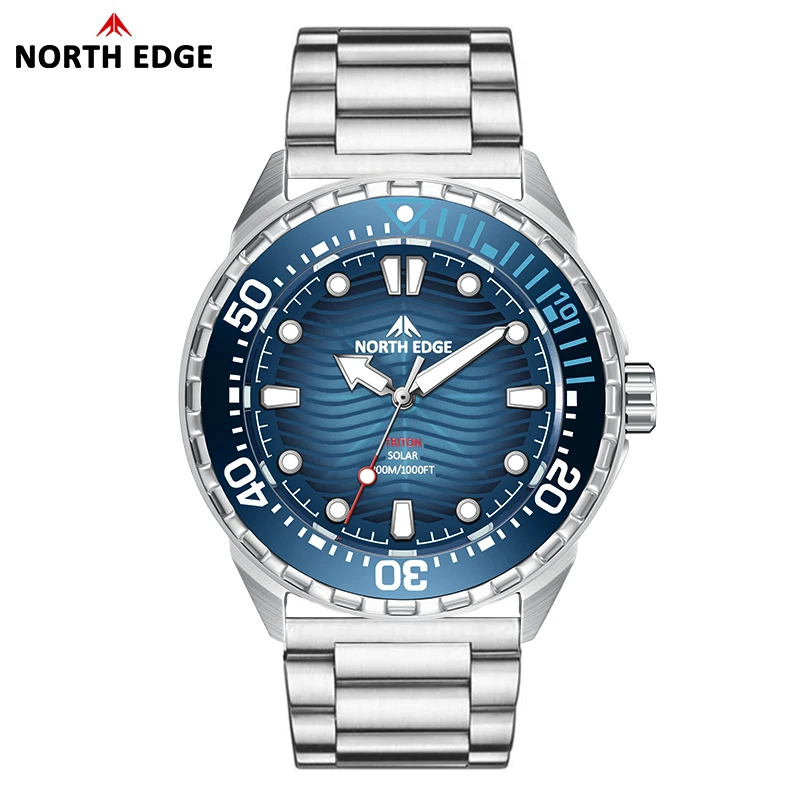 Фото NORTH EDGE 2025 Новые часы для дайвинга TRITON на солнечной энергии, мужские роскошные кварцевые часы для мужчин, корпус из нержавеющей стали 316L, водонепроницаемый, 300 м №5