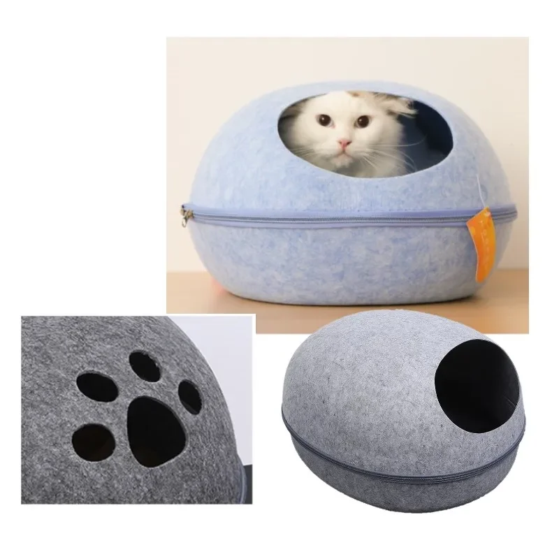 

Подстилка для кошек из искусственного войлока, спальный мешок для кошек со встроенной оболочкой, съемная дышащая полузакрытая пещера для домашних животных