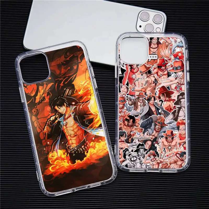 

Japan Anime One Piece Portgas D Ace Phone Case Transparent For iphone 13 12 11 Pro Max Mini XS Max 8 7 Plus X SE 2020 XR cover