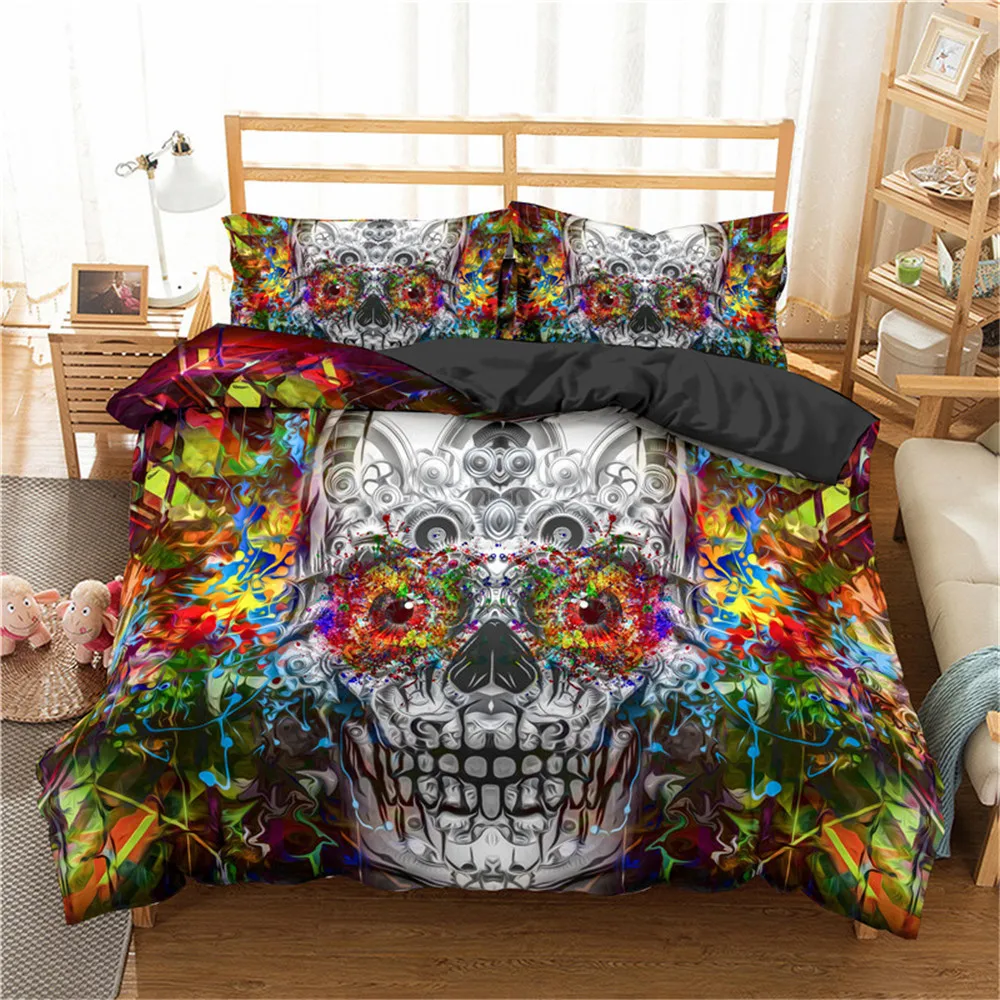 

Комплект постельного белья для подростков и взрослых на Хэллоуин День мертвых пододеяльник с рисунком черепа король королева пододеяльник...