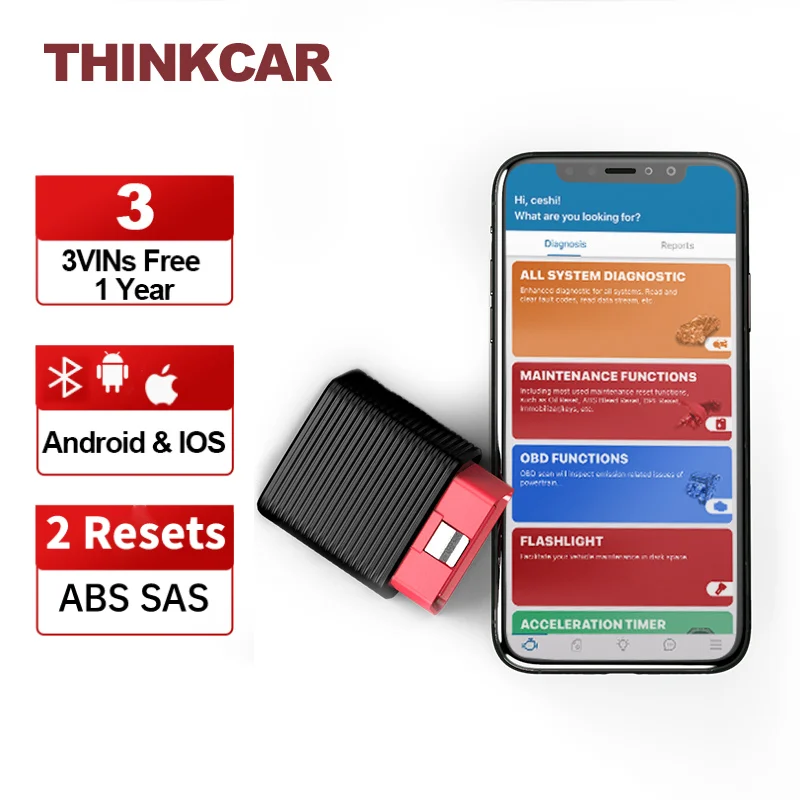 2022 New THINKCAR 2 Car Auto Scanner Diagnostic Tool ABS SAS Reset Full System OBD2 Key Program Read Clear Code Free 3 Car's VIN