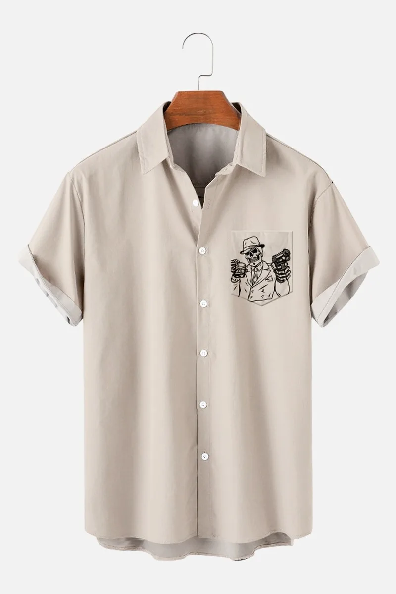 

Мужская Летняя Пляжная Повседневная рубашка с коротким рукавом и отложным воротником