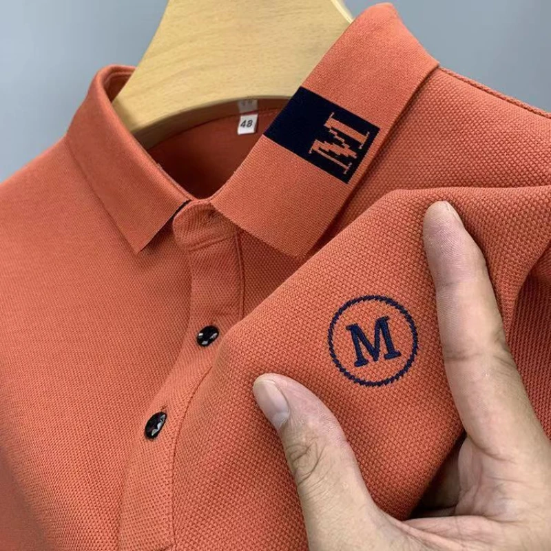 Мужская Однотонная футболка-поло с длинным рукавом и отложным воротником -