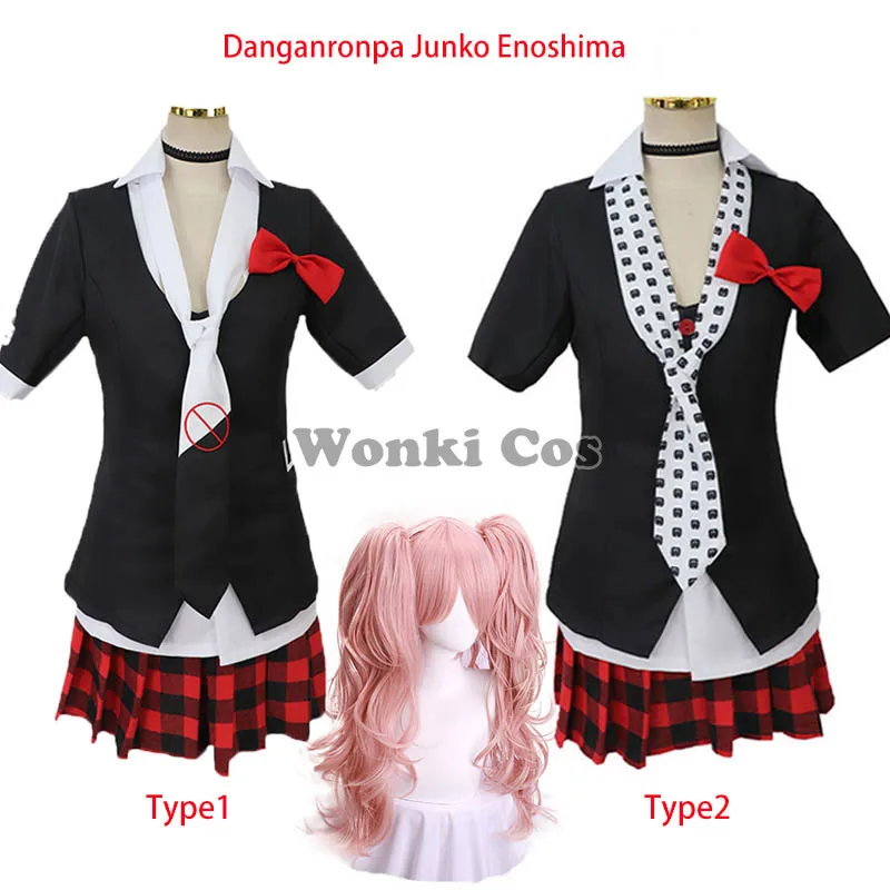 

Костюм для косплея Danganronpa Дзюнко Эносима Dangan Ronpa, школьная форма, женский розовый парик для конского хвоста, длинные волосы для косплея
