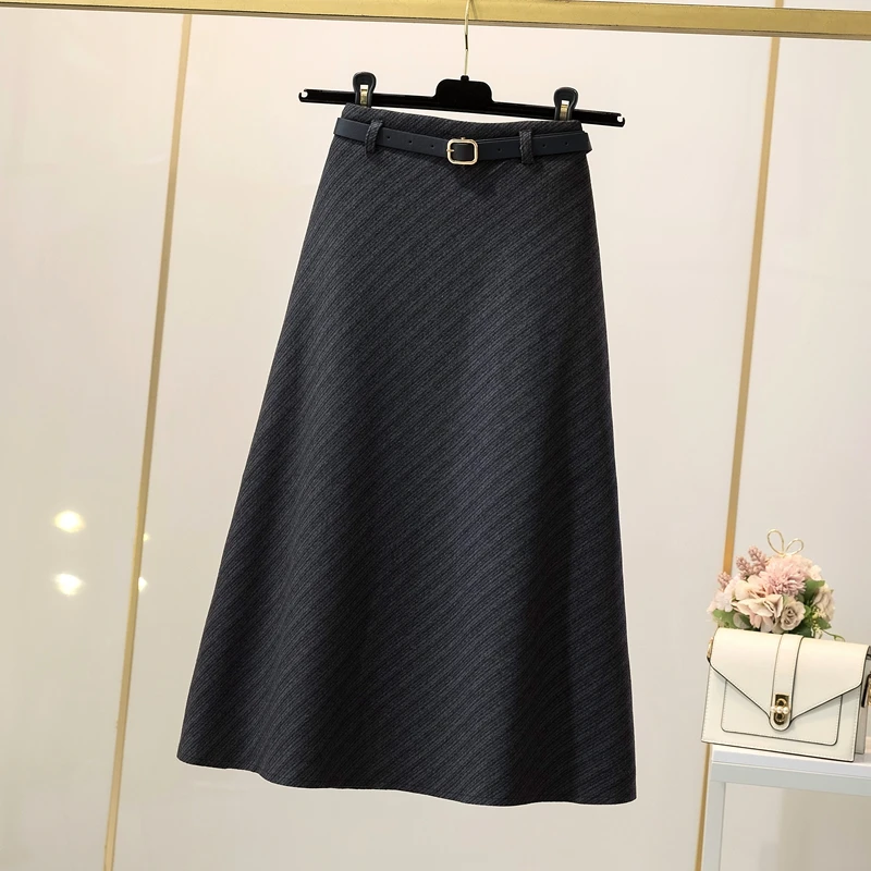 

2022 Autumn Winter Women's New High Waist A-line Skirts Female Loose Thick Woolen Skirts Ladies Long Big Swing Skirts P950