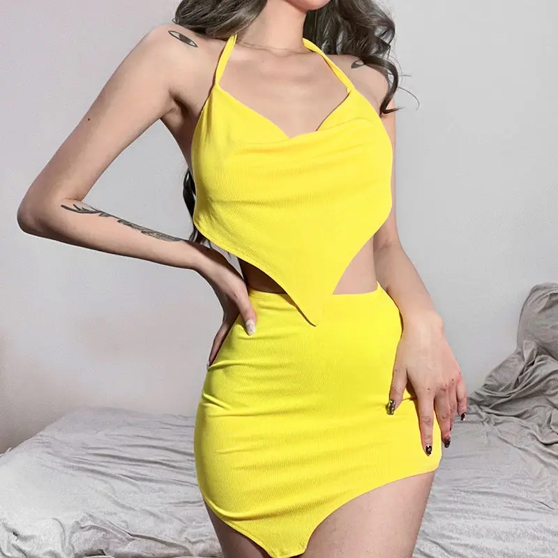 

Женское облегающее платье без рукавов, Повседневное платье с диагональным воротником и разрезом в Корейском стиле, лето