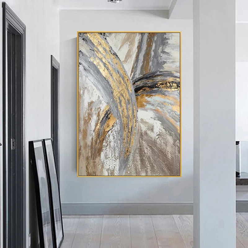 Abstract Wall Art On Canvas Oil Painted Handmade Beach Landscape Gold Painting Artwork for Living Bedroom Office Home Decor