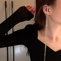 yamega korean style extra long tassel rhinestone earrings crystal pearl statement boho ear clip earrings for women party jewelry