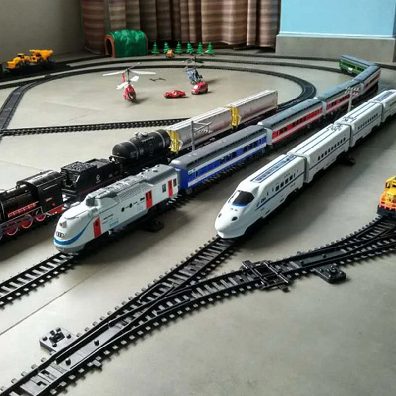 

Rail Track Expansion Pack For Railway King Classical Train City Trains Flexible Tracks Straight Curved Rails Building Block Toy