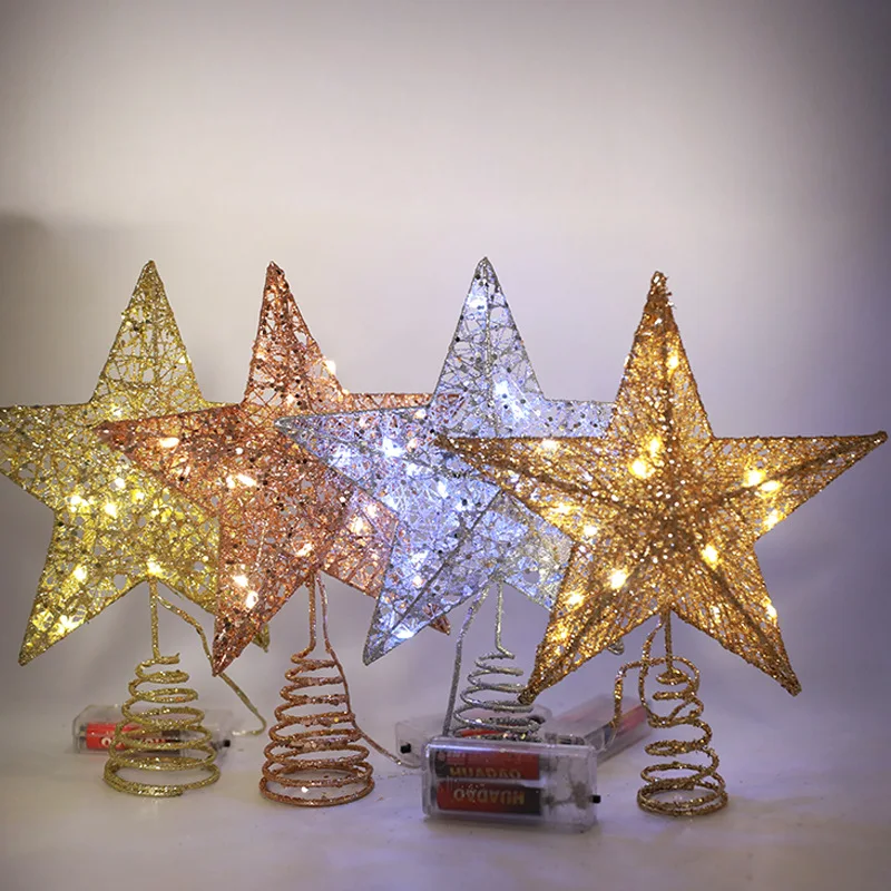 

20/25cm Christmas Tree Topper Iron Star for Xmas Tree Ornaments Tree Top LED Light Navidad Noel Kerst Natal New Year Decoration