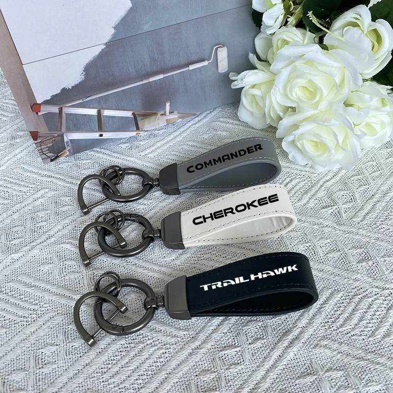 

For Jeep Grand Cherokee Renegade Wrangler Compass 2018-2022 Car Accessories Top Layer Cowhide Key Chain Lanyard Custom Logo