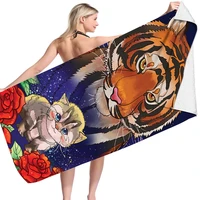 cartoon tiger cat no sand free quick dry beach towel surf poncho microfiber bath towel summer swimming xxl beach towel