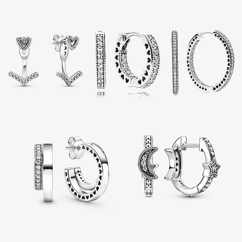

LR Charmsy Pan-Style 925 Sterling Silver Earrings New Zircon Arrow Star Moon Shape Hollow Girls Ear Jewelry Gift 2022 Trend