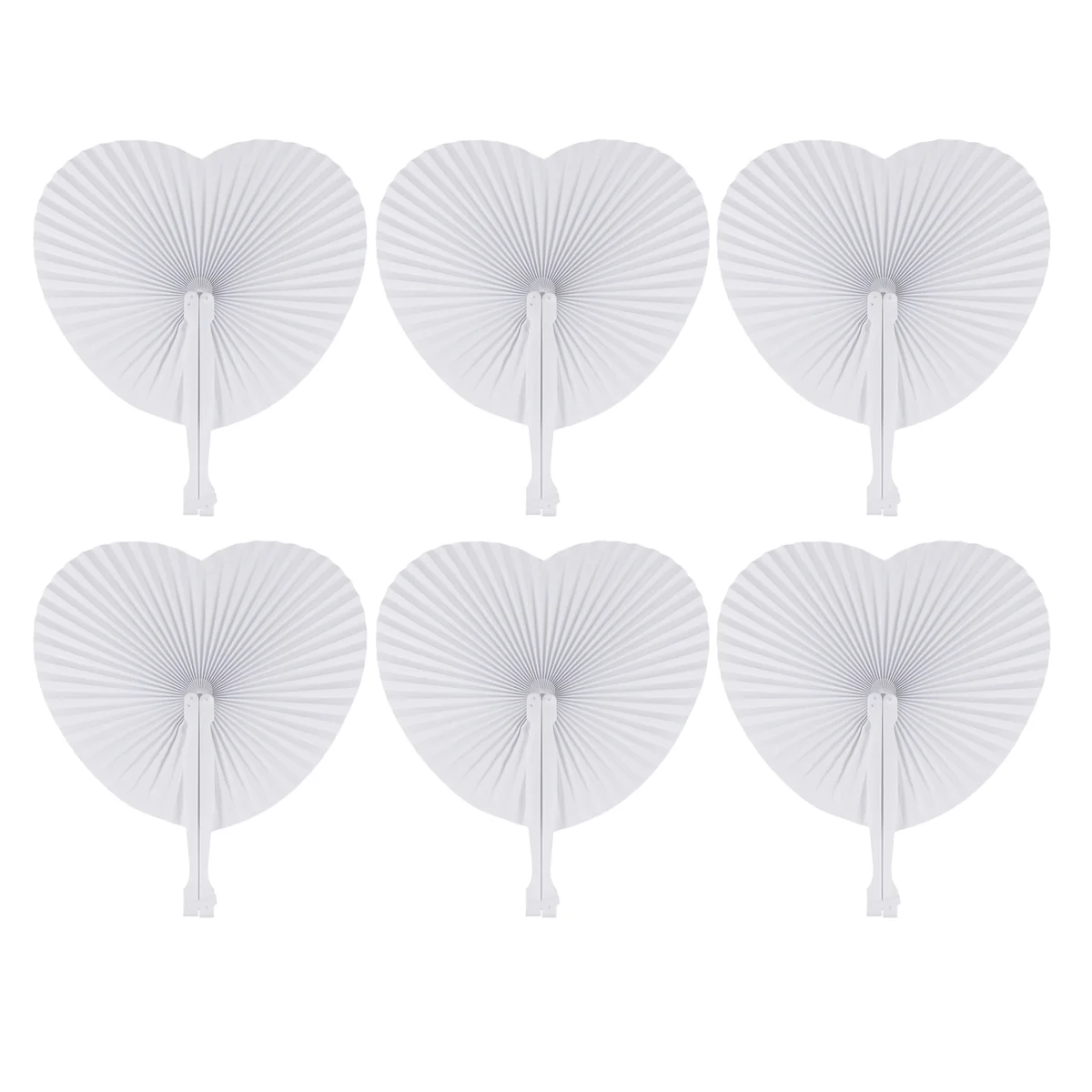 

48 White Paper Fans Hand Fan Blank Folding Fans Wedding Favors Heart Shaped Assortment with Handle for Wedding Celebration