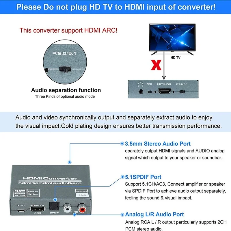 Мини 4x1 4K HDMI-совместимый переключатель аудио экстрактор с ARC и оптическим Toslink 2 0 60