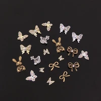 10pcs alloy nail art butterfly part charms mini micro inlay diamond pearl 3d metal jewelry nail art rhinestones manicure decors
