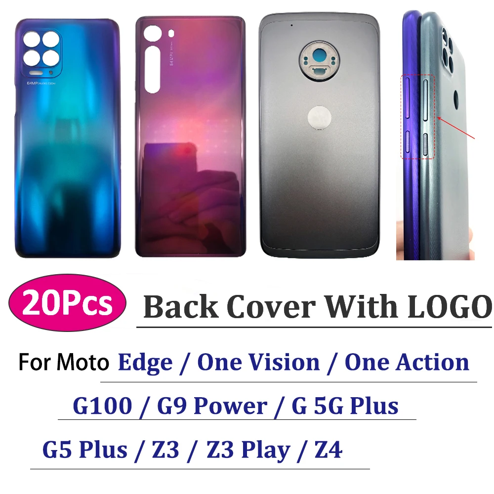 

20Pcs，For Moto G100 G9 Power G 5G Plus G5 Z3 Play Z4 One Vision Action edge Housing Case Replacement Battery Back Glass Cover