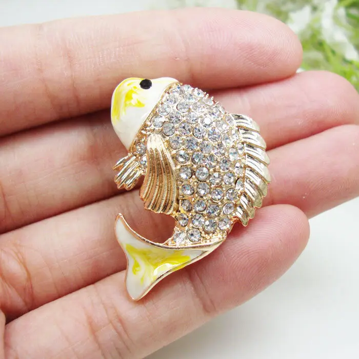 

Gold Tone Unique Fish Woman Brooch Pin Clear Rhinestone Crystal Animal Gifts