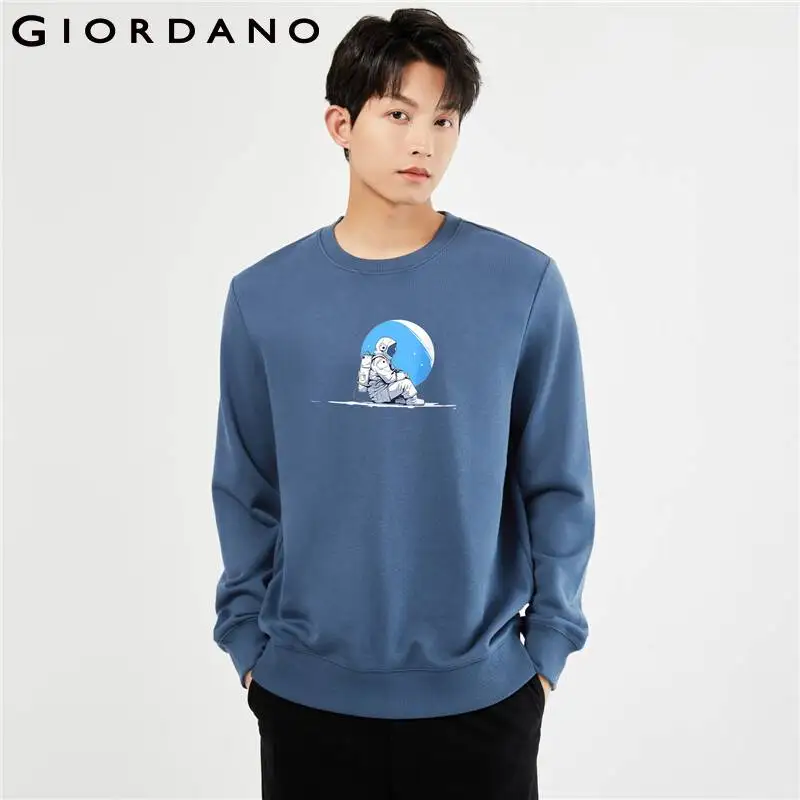 

Мужские теплые свитшоты GIORDANO с флисовой подкладкой, с маленькими радостями, с рисунком астронавта, модные повседневные свитшоты 91093299