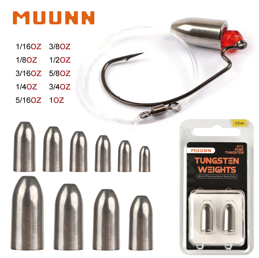 

MUUNN 97%Tungsten Sinkers Bullet Worm Weight 1/16-1oz Texas Rig Bass Fishing Sinker Fishing Lure Accessory