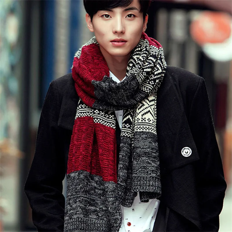 Winter Men Knitted Scarf Fashion Men's Scarves Warm Neckerchief Face Protection Long Shawl Wool Bufanda Male Accessories