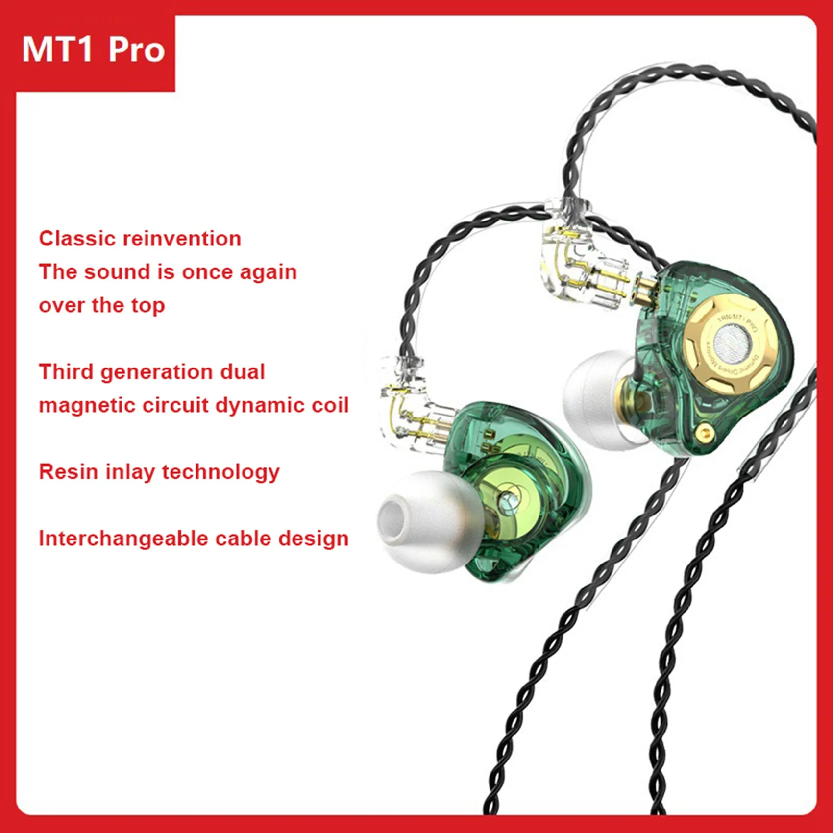 

TRN MT1 Pro Unilateral Ring Wired Headset HI-FI 1DD 2 Pin Dynamic In-Ear Bass Mobile Phone Wire-Controlled Sports Headset Green