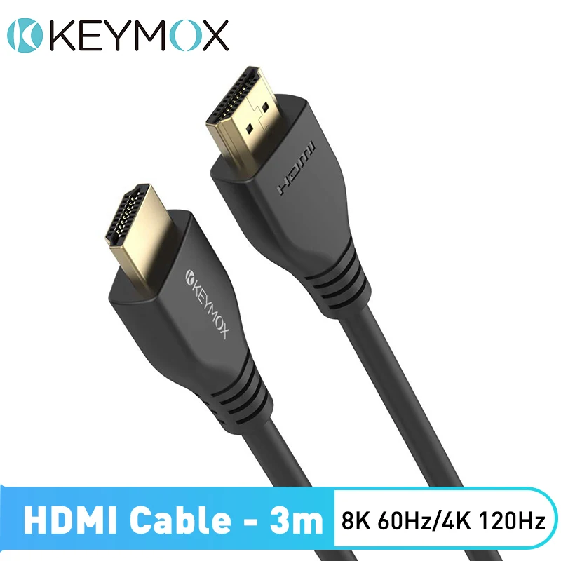 

8K-compatible HDMI 2.1 Cable 3m Video Cables Support 4K@120Hz 8K@60Hz 48Gbps Ultra Speed KEYMOX Display Cord for HD PS4 PS5 TV