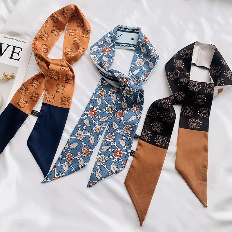 

Fashion Hairband Neck Scarves Female Elegant Wrist Ribbon Hair Scarf Women Long Neckerchief Skinny Bag Scarfs For Ladies 6*100cm