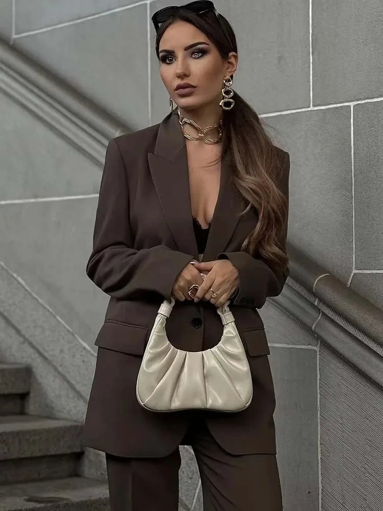 

Женские блейзеры KLKXMYT TRAF, пальто, новинка 2023, модный офисный Блейзер, пальто, винтажная повседневная женская верхняя одежда с длинным рукаво...