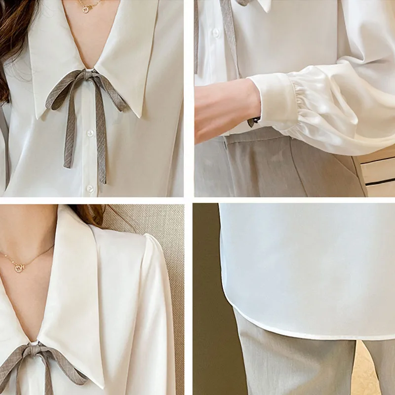 Женская шифоновая рубашка с длинным рукавом белая Свободная блузка во
