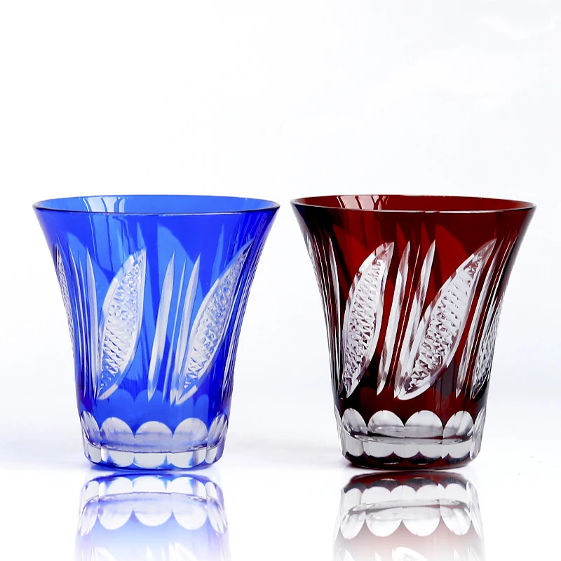 

Edo Kiriko Bohemian Style Crystal Lead-Free Glass Hand Cut To Clear Blue Red Drinkware Whiskey Glass Wine Glass