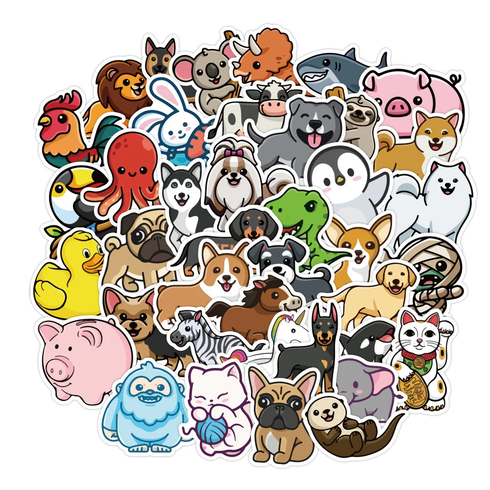 

10/30/50PCS Cute Animals Graffiti Waterproof Stickers Creative Trend Decoration Water Cup Refrigerator HelmetSkateboardWholesale