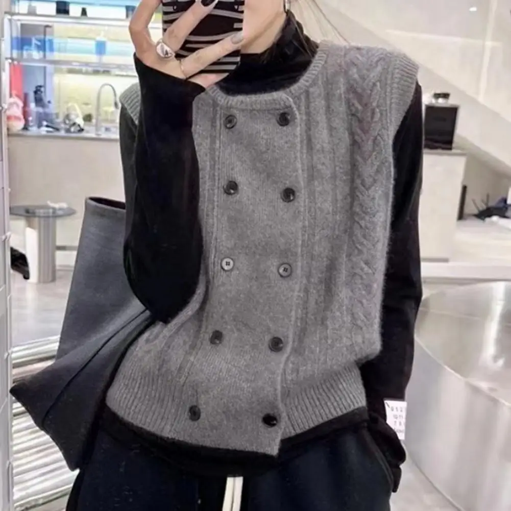 

Повседневный вязаный жилет, удобный вязаный женский двубортный жилет, мягкий теплый стильный топ без рукавов с скрученным цветочным узором для женщин