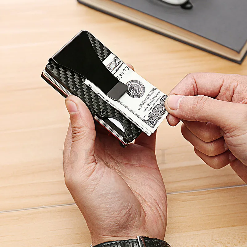 DIENQI Rfid мужские кошельки из углеродного волокна известный бренд металлический