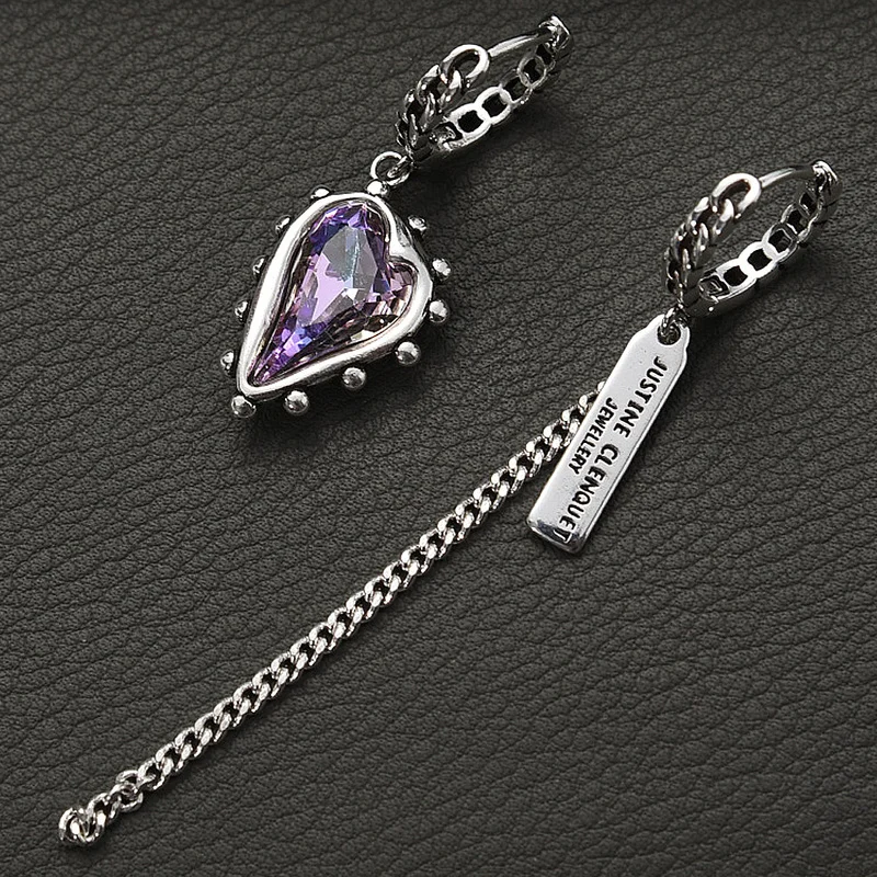 

2022 Fashion Asymmetric Stud Earring Korean Purple Crystal Heart Pendant Earrings for Women Retro Hip Hop Party Jewelry Gifts