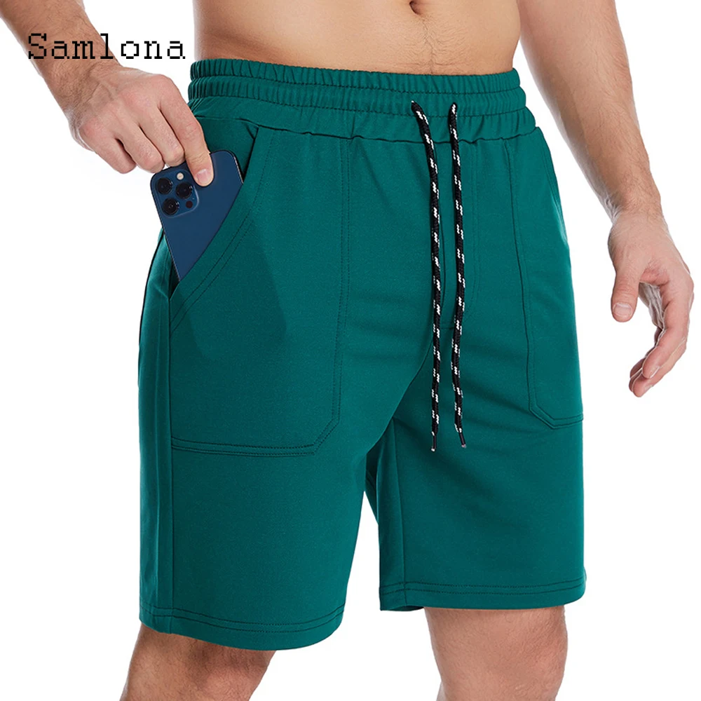 Samlona Plus size Men Leisure Pocket Design Shorts 2022 Summer New Sexy Lace-up Skinny Half Pants Male Casual Beach Hotpants