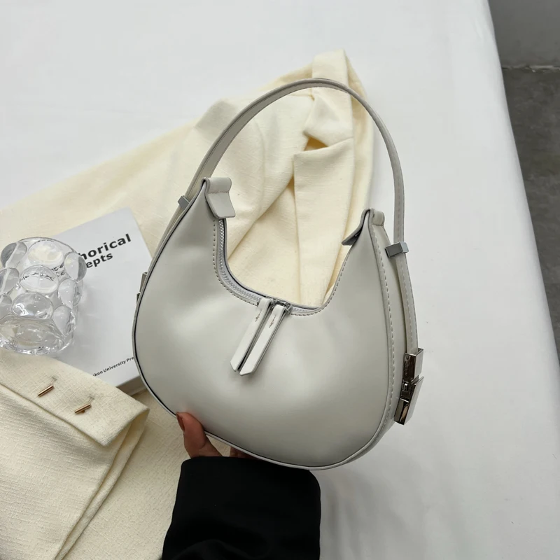 

PU Leather Women Luxury Designer Handbag Purses 2023 Fashion Vintage Wallet Double Zipper Half Moon Crescent Hobos Shoulder Bags