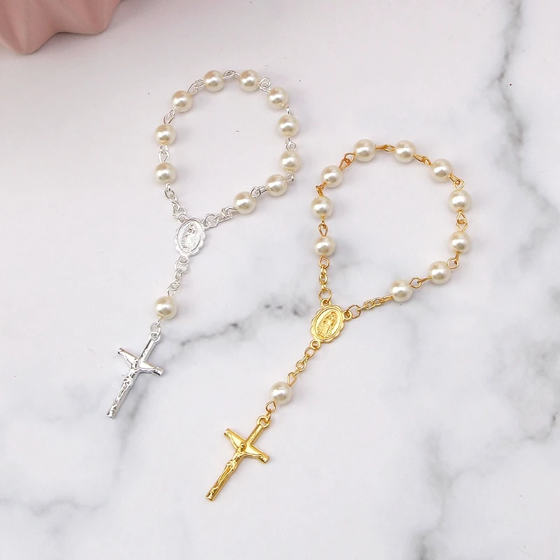

Color Finger Baptism Rosaries Faux Pearls Chain for Christening Weddings